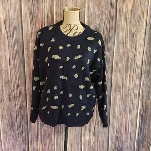 Kendall + Kylie Animal Print Blue and Black Sweater, Sz Large